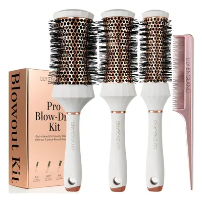 Round Hair Brush Set, Piece Professional Blow Dry Kit with Round Brushes and Comb for Styling, B