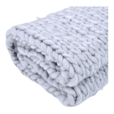 (Gray, 120x150CM) Handmande Warm Chunky Knitted Blanket Thick Yarn Merino Knit Throw Sofa Bed