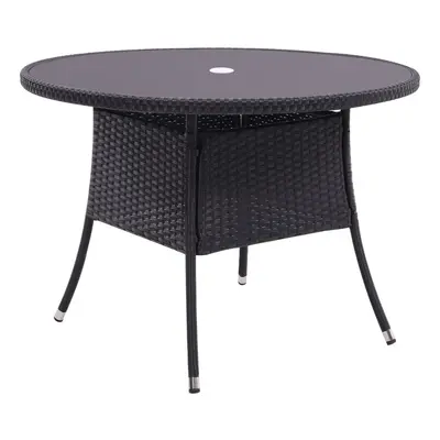 (Black) Rattan Outdoor Garden Table Patio Dining Tables with Parasol Hole