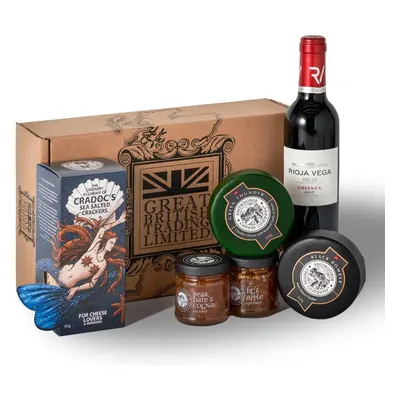 Great British Trading - Cheese, Crackers, Chutney and Wine Gift Hamper with Snowdonia cheese