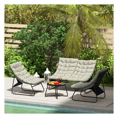 Outsunny PC Garden Furniture Set with Loveseat, Chairs, Table, Light Grey