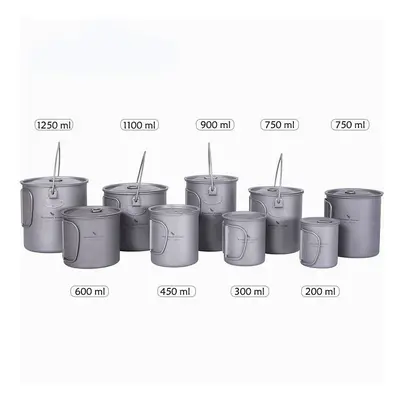 (200ml 300ml 450ml) Titanium Mug Camping Pot Water Cup Lightweight Cookware Picnic Drinkware Tab