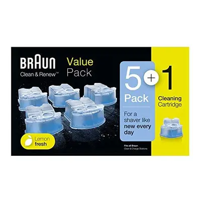 Braun Clean and Renew Refill Replacement Cartridges for Electric Shaver, 5+1 Pack