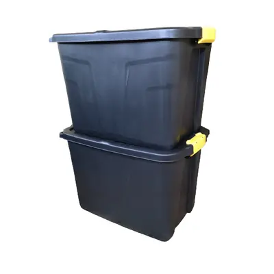 2 x 60L Heavy Duty Storage Tubs Sturdy, Lockable, Stackable and Nestable Design Storage Chests w