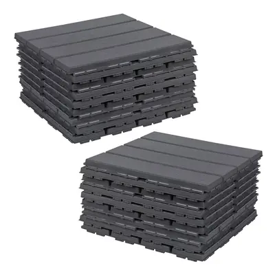 (Anthracite, 18) 9Pc Interlocking Plastic Garden Path Floor Tiles Decking Patio Grid Lawn 33x33c