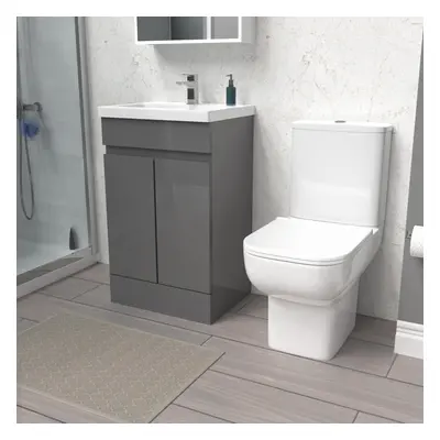 Nes Home 500mm Steel Grey Basin Vanity Unit & Close Coupled Toilet