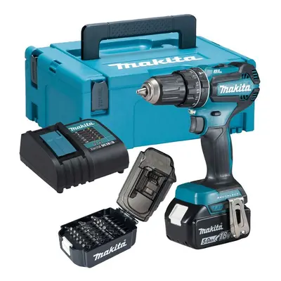 Makita DHP485TJX7 18V LXT Brushless Combi Hammer Drill - 1x 5.0ah + 21PC Bit Set