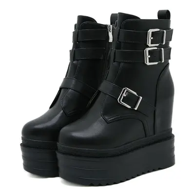 (black, 38) Gdgydh Women&apos;s Trendy Platform Boots Fashion Side Zipper Buckle Strap Design St