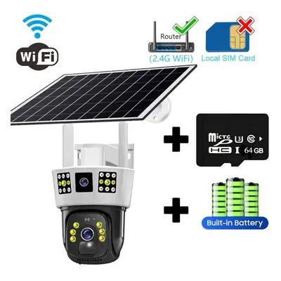 (WiFi Cam Add 64G) New 12mp 6k Hd Solar Camera 4g Sim Card Wifi Outdoor Ip Wireless Security Cct