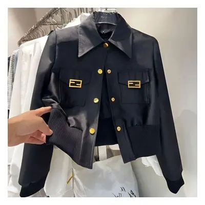 (black, M) Fashionable Short Jacket For Women With European Style Gold Buckle, Perfect For Sprin