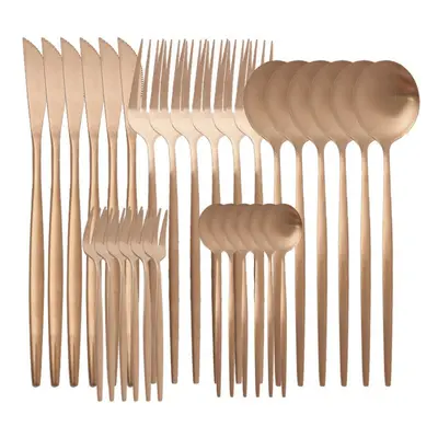 (rose) 30pcs Matte Green Gold Cutlery Set Flatware Stainless Steel Dinnerware Kitchen Silverware