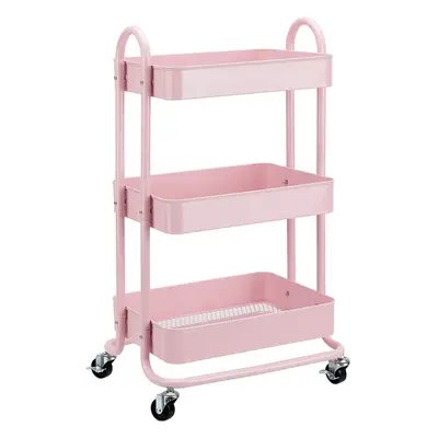 (Dusty Pink) 3-tier kitchen trolley with degree wheels for indoor and outdoor use