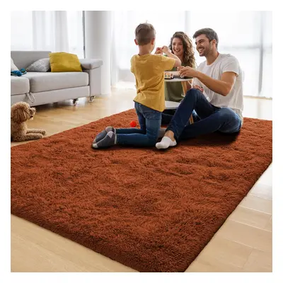 (160X230 CM, Rust) Large Shaggy Fluffy Rugs Anti Slip Soft Carpet for Luxury Floor Area Bedroom 