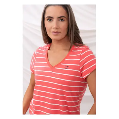 (UK 10, Deep Coral Stripe) Ariana Womens T-Shirt