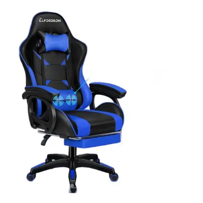 ELFORDSON Gaming Office Chair Racing Massage Computer Seat Footrest Leather Blue