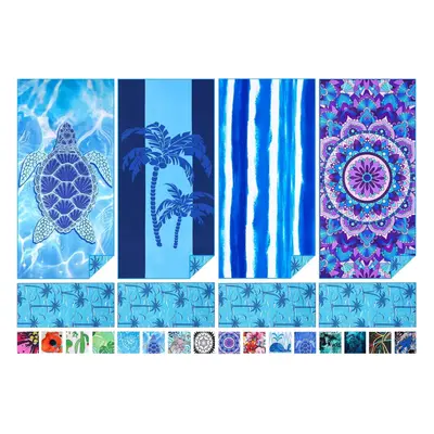 (180x80cm, 71"x32", Pack Mandala Turtle Stripes Palm) Pack Microfibre Thin Lightweight Beach Tow