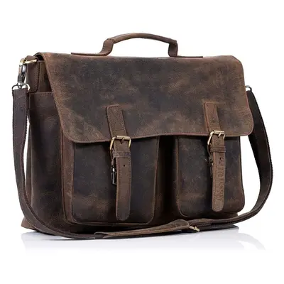 (Distressed Tan) Leather briefcase Laptop Messenger Bags for Men and Women Best Office Satchel B