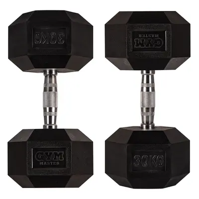 (30 kg, Pair) GYM MASTER Hex Dumbbells Rubber Encased 1-30kg Cast Iron Weight Lift Set Pair