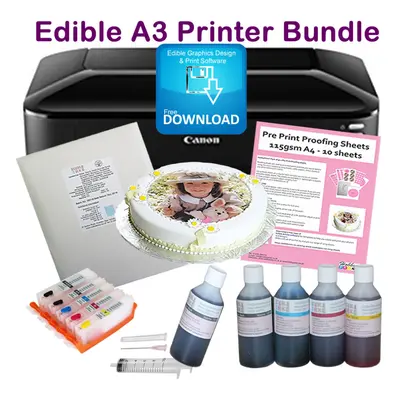 Edible A3 Printer Kit, Refillable Cartridges, Edible Ink, Icing Sheets