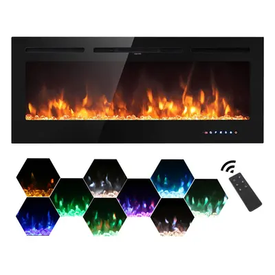 (102cm/40") Electric Fireplace 900/1800W Touch Screen Glass Panel Colorful Flame Insert Wall Mou