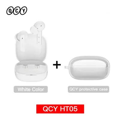 (HT05 White with Case) QCY HT05 ANC Wireless TWS Bluetooth 5.2 Earphones 40dB Active Noise Cance