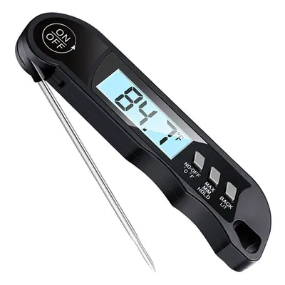 (Black) Meat Cooking Thermometer Digital Instant Read Portable Foldable LED Display for Home Kit