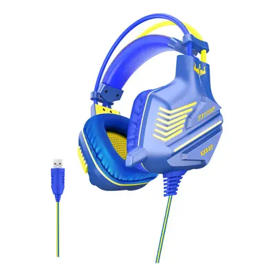 (Blue+Yellow) Wired Gaming Headset USB 7.1 Channel 50mm Bass Stereo Sound LED Light Headphone wi