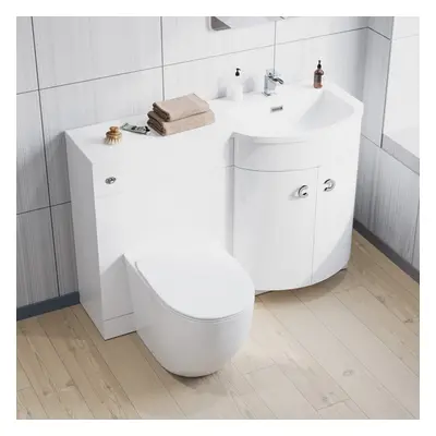 1100 mm Right Hand Side Sink White Combination Vanity Unit With Rimless Toilet