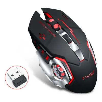 (Red) Wireless Rechargeable Mouse 2400DPI Bluetooth5.0+2.4G Dual Mode Buttons Home Office Mouse 