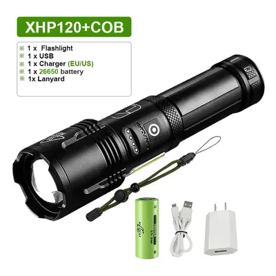 (E-XHP120-26650) Powerful Led Flashlight XHP90 High Power Torch light Rechargeable Tactical flas