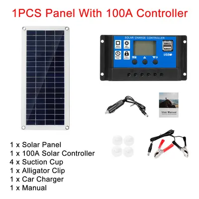 (1PCS Panel +100A Controller) 40W 12V Solar Panel Kit 60A/100A Battery Charger Controller Campin