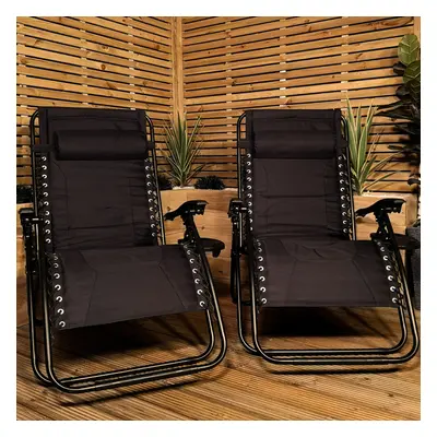 Set of Luxury Padded Multi Position Zero Gravity Garden Relaxer Chair Lounger in All Black