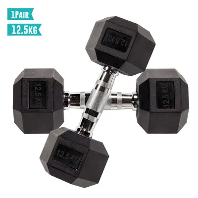 (12.5KG Pair) Hex Dumbbell Rubber Weight From 2.5 KG to KG