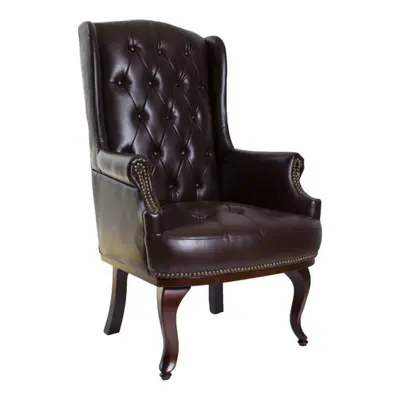 Fine Chairs Chesterfield Style Bonded Leather High back Winged Fireside Armchair Chair Orthopedi