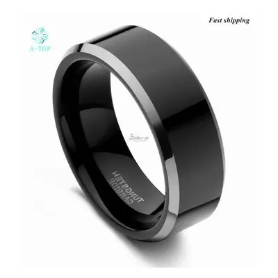 8mm Mens Wedding Band Tungsten ring Polished Sliver Beveled Ring Engagement Ring