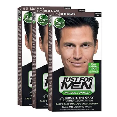 Just For Men Original Formula Men's Hair Color, Real Black, (Pack of 3)