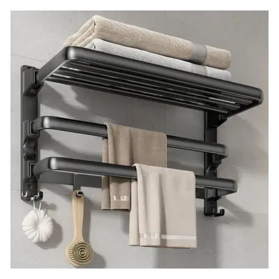 Black Towel Rails with Towel Bar Foldable Towel Holders with Hooks Towel storage Organizer for B