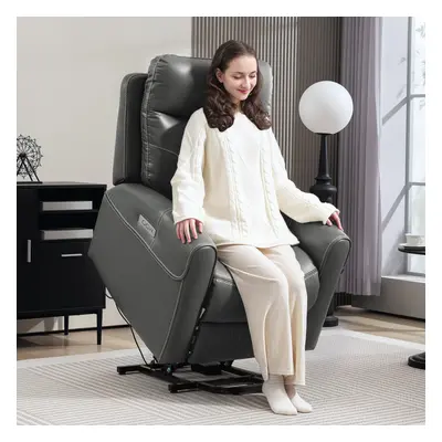 HOMCOM Overstuffed Riser and Reclining Chair with USB Ports, Remote, Grey