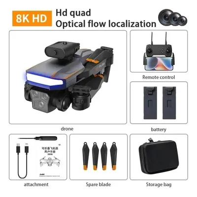 (2B, Black) Drone 8K GPS HD Triple Camera Optical Flow Positioning Obstacle Avoidance HD Photogr