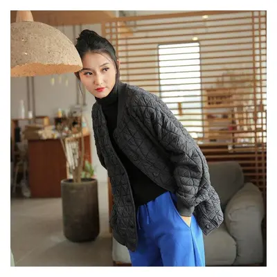 (dark grey, One Size) Johnature Women Padded Coats Long Sleeve Loose Solid Color Casual Clothes 