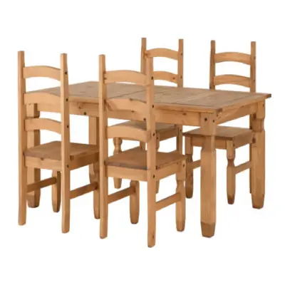 Corona Extending Dining Set (4 Chairs) - Distressed Waxed Pine