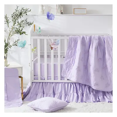 Brandream Purple Baby Girls Crib Bedding Set with Embroidered Butterfl