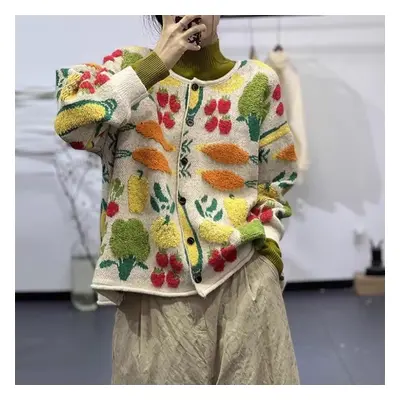 (green, One Size) Dimanaf Winter New Plus Size Autumn Women Floral Buttons Sweaters Jacket Knitt