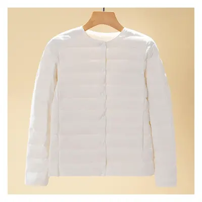 (white, 2XL) Light Down Jacket Women&apos;s Short Autumn And Winter New V-neck Round Neck Long-s