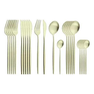 (champagne) 24pcs Gold Matte Cutlery Set Stainless Steel Dinnerware Set Silver Knife Fork Spoon 