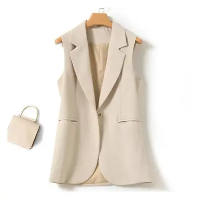 (beige, XXXL) All Season Can Wear Split Back White Women Suit Vest Korean Design Outerwear Coats