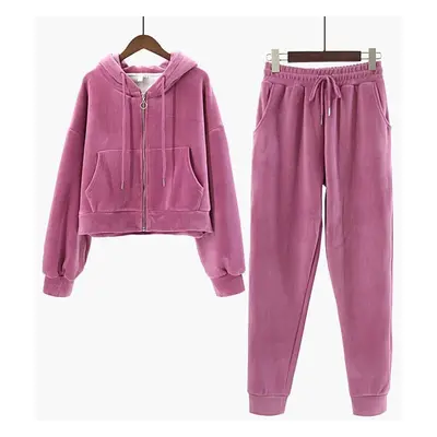 (rose red, XL) Autumn Winter Thick Warm Casual Women&apos;s Suit Korean Women Velvet Tracksuit P