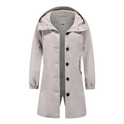 (gray, S) Windcheater For Women Hooded Button Loose Oversize Casual Windbreaker Waterproof Outwe