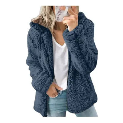 (Blue, 5XL) Womens Teddy Bear Fleece Fluffy Hooded Coat Ladies Hoodies Jacket Zip Up Outwear