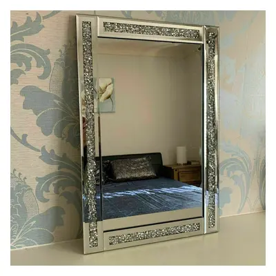 SILVER CRUSHED JEWEL LOOSE DIAMOND WALL MIRROR DRESSING MAKE UP GIRLS BEDROOM